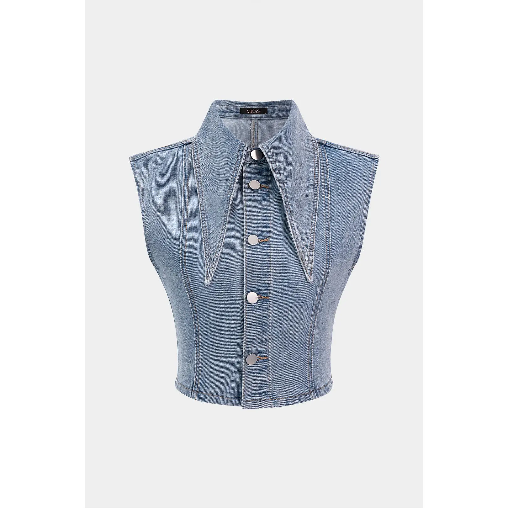 Denim Lapel Button Vest