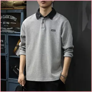 Contrast Color Long-sleeved POLO Shirt Men's Trendy Casual Sports Top Heavyweight Loose Lapel Sweatshirt