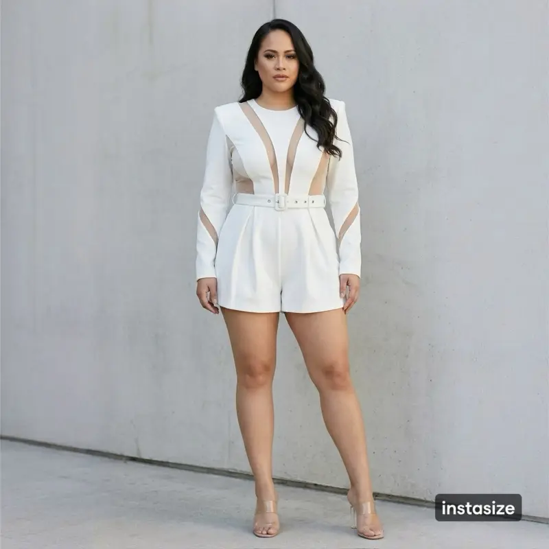 Center of Attention Romper - Chic White Short Romper with Bold Mesh Paneling for High Fashion Events and Cocktail Parties - Womenswear