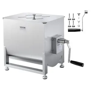 VEVOR Manual Meat Mixer, 40L Fixed Tank Meat Processing Equipment(Mixing Max 80LBS for Meat), Stainless Steel Meat Mixer, Sausage Mixer Machine with Lid Handle Gear Reducer, Ground Beef Hand Mixer