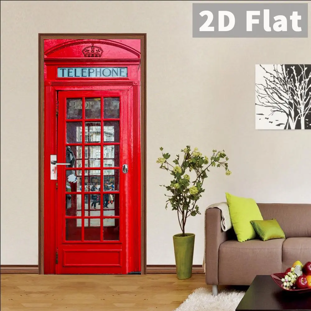 2 PCS Modern Self-adhesive Vinyl Door Stickers, 2d Peel Off Waterproof Wallpaper, No Need For Power Supply, Detachable Pvc Home And Office Decoration, 200x77 Cm
