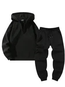 Men's Hooded Sweatshirt Set, Half-zip Loose Fit Pullover, Fashion Jogger Pants, Casual Sportswear, Tracksuit Sweat Suits, Comfortable and Stylish, Fall Outfit, Athleisure Sweatsuit