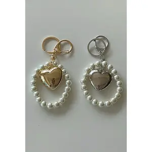 Kindred Heart - Puff Metallic Heart Charm With Pearl Beaded Loop Keychain