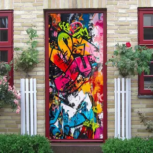 2pcs   Street Graffiti Art Wall Stickers Modern Abstract Colorful Graffiti Decals Home Decor Bedroom Living Room Background Wall Stickers Self Adhesive Removable PVC Material Creative Art Wall Decals