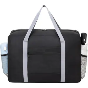Personal Item Bag for Airlines - Foldable Travel Bag 18x14x8 Small Duffle Bag for Spirit Frontier Weekender Overnight - Black