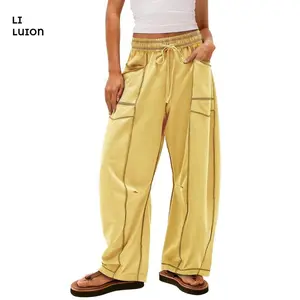 Womens Baggy Wide Leg Pants Casual Fall Palazzo Pants Drawstring Waist Barrel Sweatpants with Pockets