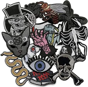 Dark Embroidered Applique Iron On Patches for Clothing, Rock Band Patches for Jackets, Cool Sew Patch for Backpacks, Jeans, Hats, DIY Accessories (Dark2 14 PCS)
