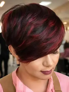 1 PC Mixed Color Fiber Wig, Hot Selling Style, Striped Wig, High Temperature Silk Fiber Cap, Bangs Wig, Short Straight Hair Cap, Synthetic Fiber Wig