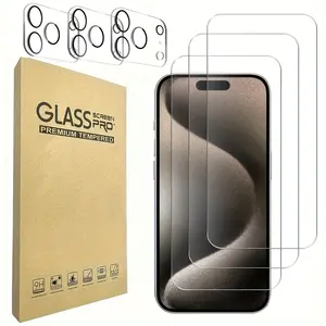 6-In-1 Screen Protector [3pcs Front Screen Protector + 3pcs Camera Lens Protector], Compatible With IPhone 17/16/15/15Pro/15Plus/15Promax/14/13/12/11, Ultra-Clear Tempered Glass, 9H Hardness, Scratch-Resistant