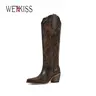 Wetkiss Cowgirl Boots for Women – Floral Embroidery Pointed Toe Chunky Heel Knee High Western Pull On Retro Vintage Tall Boots , #WeeklyDeals#WeeklyDeals#TikTokShopFallDealsForYou