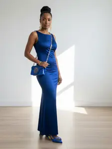 Shiny Blue Shoes and Bags, Elegant Handbag and Mid-Heel Shoes, Beautiful Handmade Fringe Design, Stable Heel