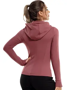 Women's High Impact Support Sports Jacket, Four-Way Stretch Fabric, Thumb Hole Design, Hooded Style, Warm and Fashionable, Yoga Jacket Top
