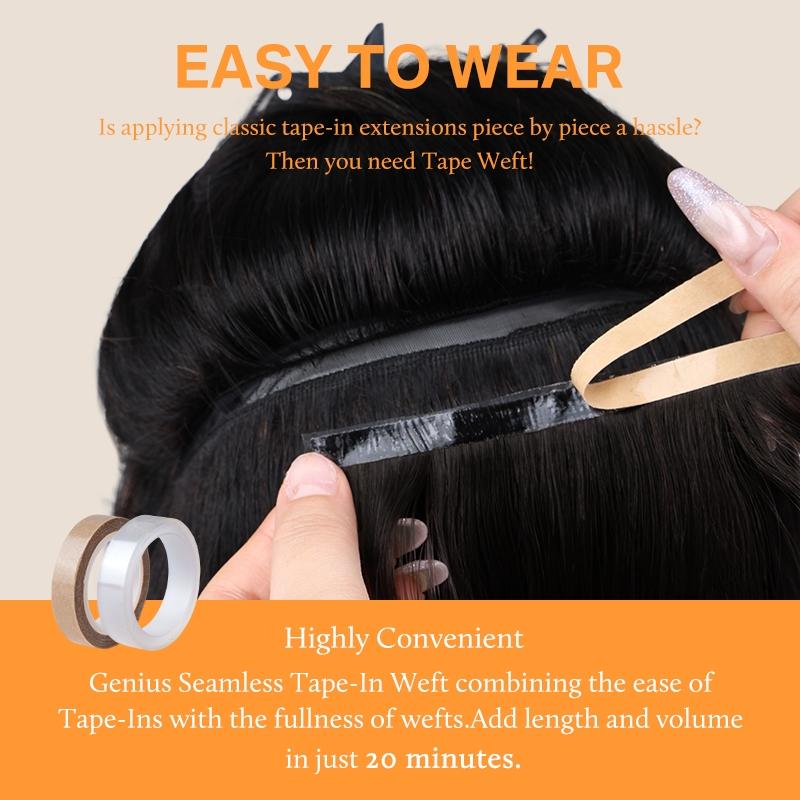 Doores Genius Seamless Tape-In Weft Hair Extensions 16–24" Straight 100% Human Hair For Daily Use
