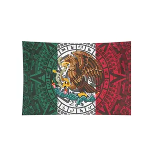 Mexican Flag Tapestry Wall Hanging Green White Red Eagle And Snake Design For Bedroom Living Room Decor