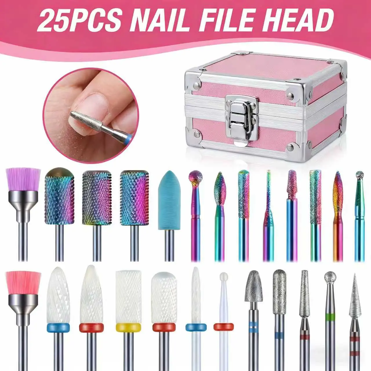 Nail drill head combo set: tungsten steel ceramic grinding heads, nail removal, engraving/polishing all-in-one professional tool with storage box