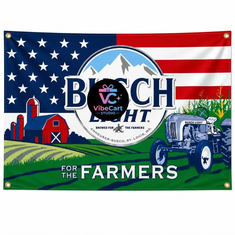 B*sch Light American Flag Farm Tapestry, Patriotic Country Farmhouse Wall Hanging for Tractor-Barn Spaces & Man Caves, 4 Grommet Holes at Corners
