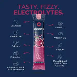 Bobelo Cherry Cola Charge – Zero Sugar Fizz + Immunity Boost | Self-Carbonating Hydration Powder Drink Mix, 15 Packets All Natural Flavors Beverage