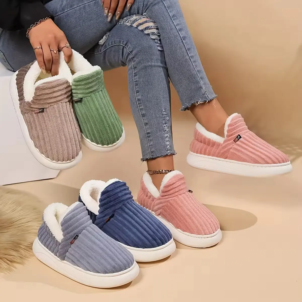 Unisex Plush Ankle Bootie Slippers - Fleece-Lined, Memory Foam, Anti Slip Sole, Cozy Warm Indoor/Outdoor Winter Shoes (Unisex Sizes), Bootie Shape