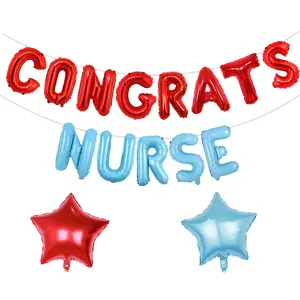 1Set Red Blue Congratulators Nurse Graduation Letter Aluminum Film Balloon Graduation Background Decoration Grade Flash Graduation Balloon Congratulations Graduation Theme Party Photos Props Decoration