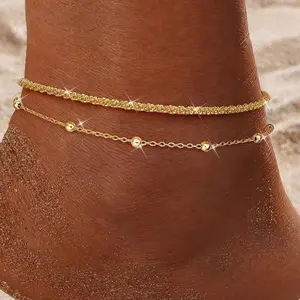 MILACOLATO 925 Sterling Silver Ankle Bracelets for Women Gold Silver Anklet Adjustable Women's Anklets Waterproof Dainty Layered Anklet Set Ankle Chains Beaded Rope Link Beach Anklets for Women