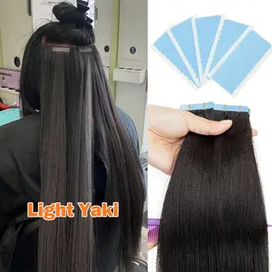 Wholesale 2025 Arrived 12"-24" Light Yaki Straight Tape In Hair Extensions Yaki Straight Seamless Remy Tape Human Hair Natural Black For Women