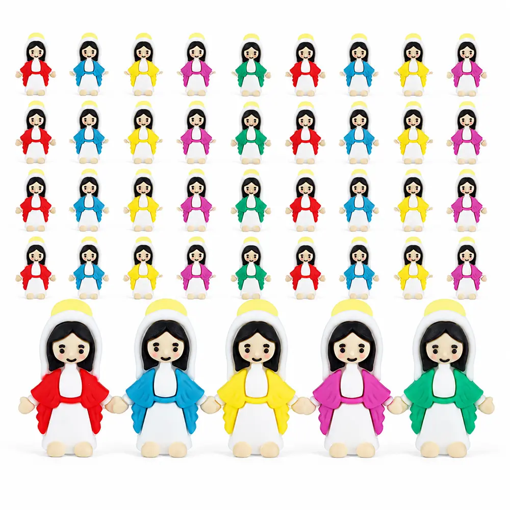 Bulk Miniature Virgin Mary Figurines 1.4 Inch Identical Uniform Size Small Mary Dolls 5 Mixed Colors Pack of 30 50 100 150 200 Pcs Catholic Christian Gifts Sunday School Easter Egg Fillers