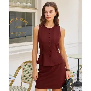 Wine Red Button Belted Vest