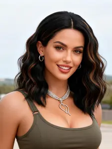 Brown Highlights Bob Wig 12 Inches Short Wave 13x4x1 T Part Synthetic Lace Front Curly Bob Wig for Women Heat Resistant Daily Wear