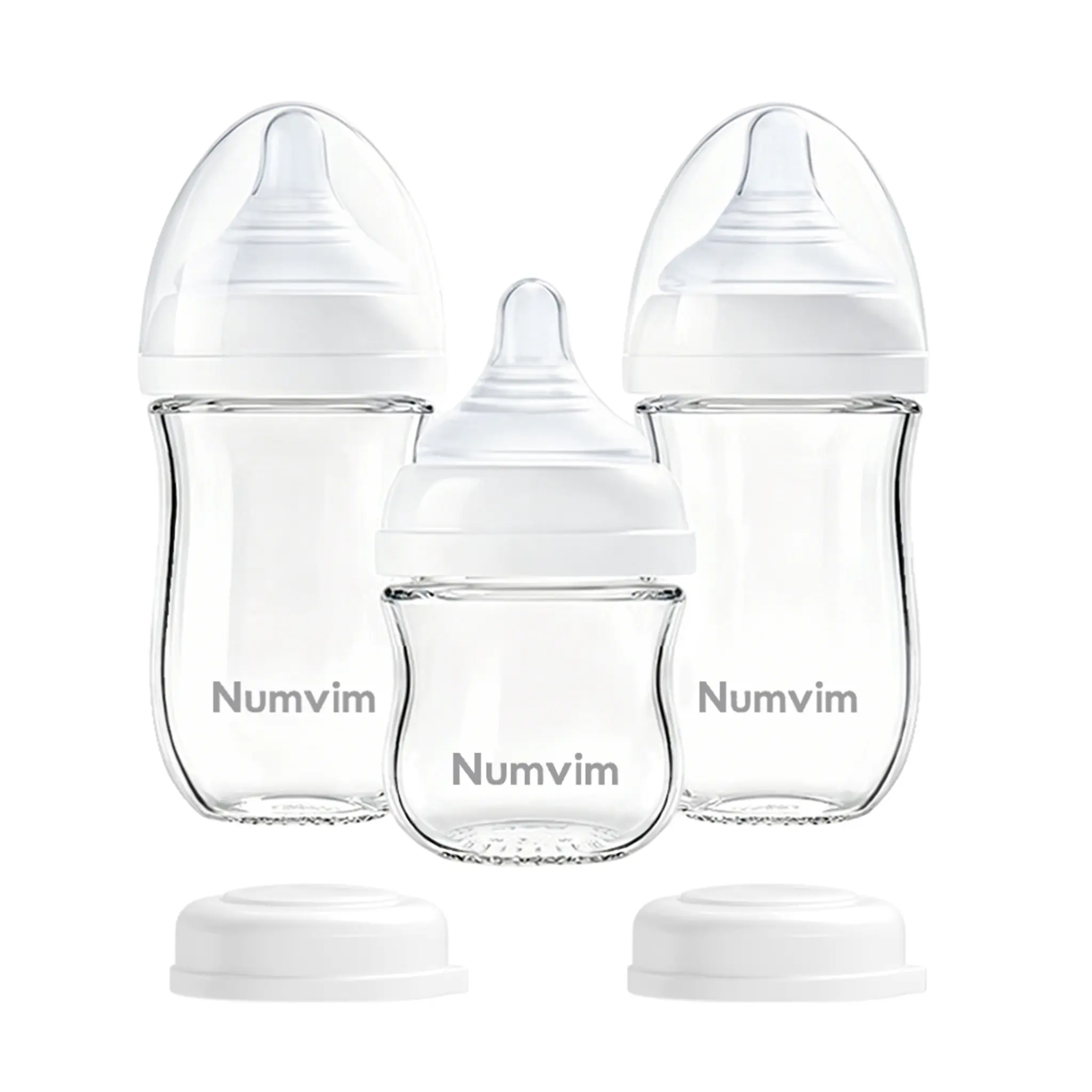 NUMVIM Glass Natural Baby Bottles Gentle & Extra Slow Flow, Newborn Breastfeeding Bottle with Anti Colic Nipple, 3 PACK, 3 Oz, 5Oz, 8Oz, Wide Neck Infant Bottles,Lead-Free.