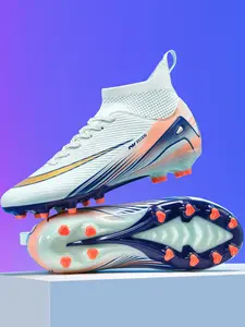 Men's & Women's High-Top Football Shoes, Textile Upper, Geometric Pattern, Secure Laces, Above Ankle Fit, Ideal for School Matches, Soccer Cleats