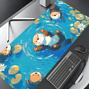 Cute Otter Pattern Mouse Pad, Rectangle Gaming Mouse Pad, Gaming Desk Accessory, Non-slip Rubber Pad, Aesthetic Desktop Decoration Protective Pad for Home Office Game Room