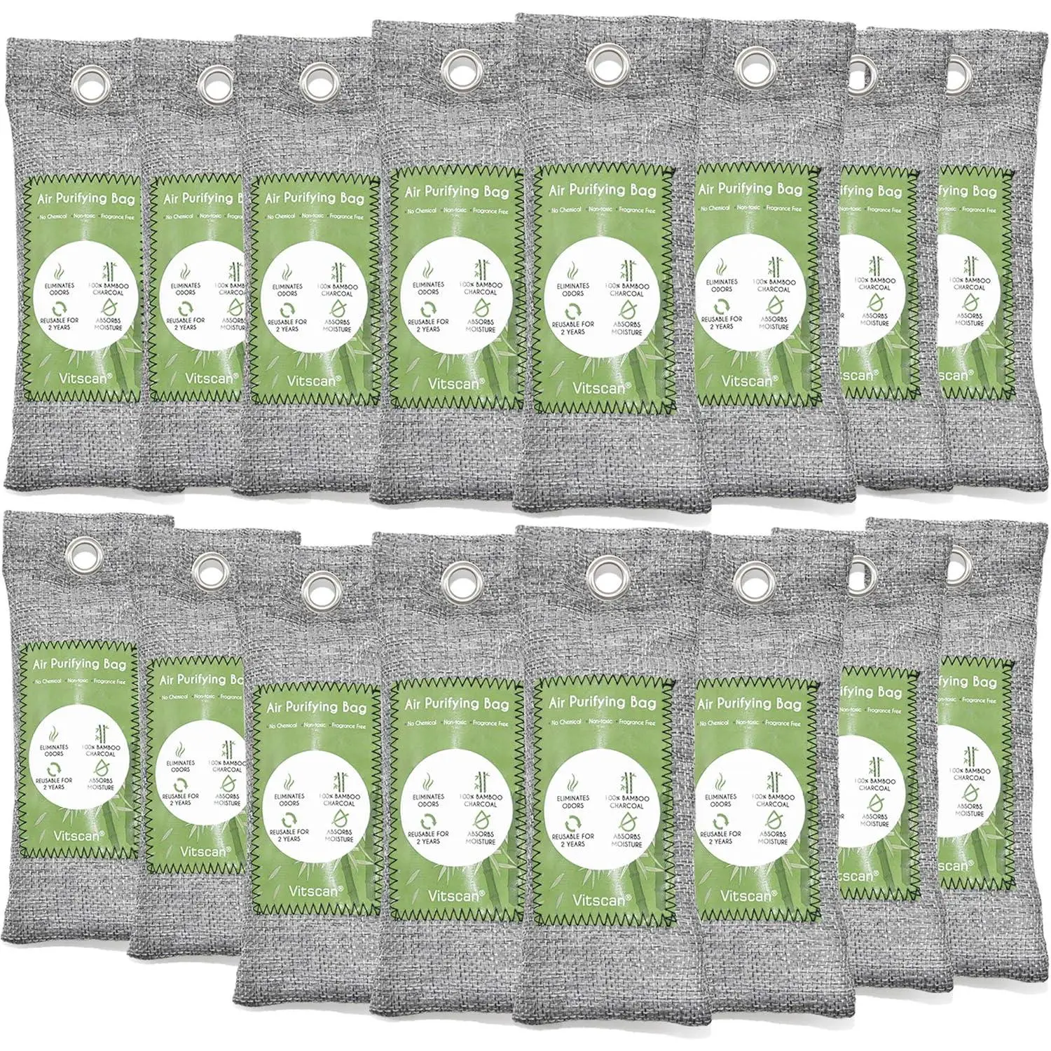 16-Pack 50g Bamboo Activated Charcoal Air Purifying Bags, Natural Odor Absorber & Moisture Absorber for Home Closets, Car Air Freshener & Shoe Deodorizer (Formaldehyde Remover for Pet Spaces)