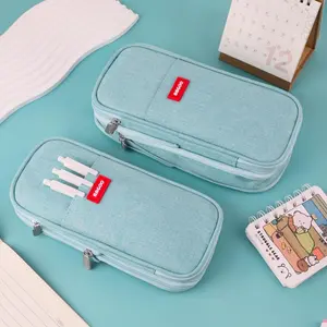 1 simple solid color pencil case, colorful large storage pencil case with zipper large capacity storage bag suitable for office travel storage box