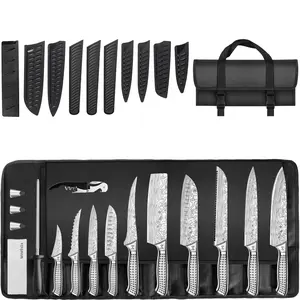 MOSFiATA Kitchen Knife Set, 17 Pcs Japanese Stainless Steel Knife Sets for Kitchen with Oxford cloth storage bag with Knife Sharpening Rod, Dishwasher Safe, For Outdoor