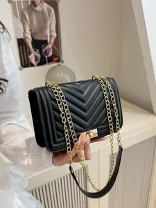 Women's Elegant Chain Strap Crossbody Quilted Square Bag, Fashionable Solid Color Shoulder Bag for Daily Used, Casual Trendy Versatile High-quality Daily Commuting Bag, Elegant Embossed Bag