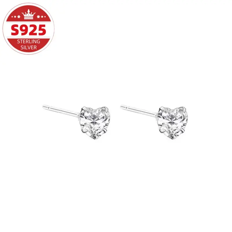 S925 Sterling Silver Heart-Shaped Synthetic Zirconia Stud Earrings - Niche Versatile Fashion Accessory, Ideal for Daily Commuting, Top Gift for Christmas, New Year’s Day, Valentine’s Day