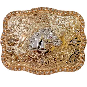 Cowboy Horse buckle Western Silver Rose Gold & Black Enamel Buckle 4.5x3.0" Rodeo Cowboy Design for Upto 2" Belts, High Quality Zinc Alloy