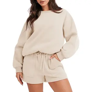 ANRABESS Women 2 Piece Outfits Fall Sweatsuit Oversized Sweatshirt & Lounge Shorts 2025 Casual Cozy Pajamas Tracksuit Set Loungewear