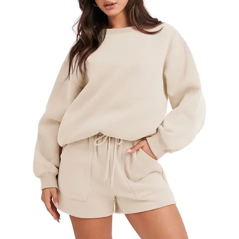 ANRABESS Women 2 Piece Outfits Fall Sweatsuit Oversized Sweatshirt & Lounge Shorts 2026 Casual Cozy Pajamas Tracksuit Set Loungewear Glam Lounge Wear Soft Lounge Sets