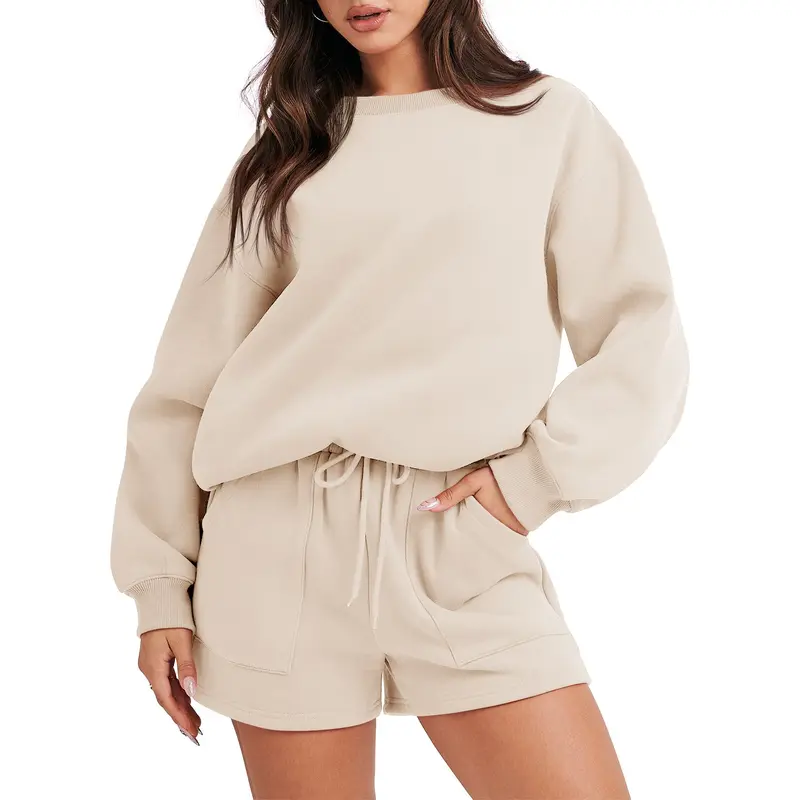 ANRABESS Women 2 Piece Outfits Fall Sweatsuit Oversized Sweatshirt & Lounge Shorts 2026 Casual Cozy Pajamas Tracksuit Set Loungewear Glam Lounge Wear Soft Lounge Sets
