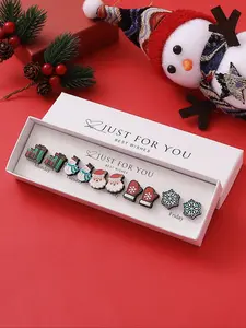 Christmas Themed Wooden Earrings Set, Santa Claus & Snowman & Snowflake & Glove & Gift Design Stud Earrings, Fashion Jewelry Accessories for Women & Girls, Ear Studs