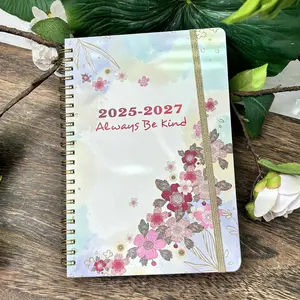 Spring Flower Blooms 3-Year Planner 2025-2027 Spiral Binding Family Work Financial Planning Daily Weekly Notebook with Monthly Organizer & Floral Design planners for 2026 bullet journal