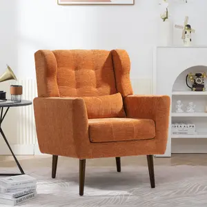 Modern Accent Chair, Upholstered Arm Chair with Waist Pillow, Single Sofa Chair for Living Room Bedroom Small Spaces (Orange)