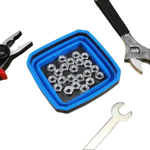 Foldable Magnetic Parts Tray Durable Tool Organizer Portable for Garage Home Use Blue Color Easy Carry Store Convenient Pockets Holder Boxes