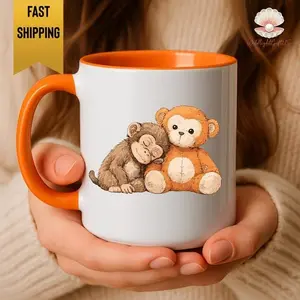 [Sale Up To 50%] Baby Monkey Plush Toy Mug, Viral Monkey Punch Mug, Animal Lover Gift, Punch Meme Mug, Monkey Graphic Mug, Team Punch Mug, Sad Monkey Mug, 11oz ceramic accent mug