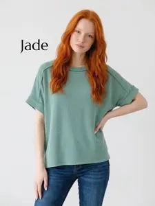 967 Raised Rib Cuff Sleeve Raw Edge Top