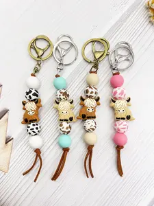 Cute Western Yak Beaded Keychain, Silicone Animal Key Chain, Wallet Bag Backpack Charm, Earbud Case Cover Accessory, Document Lanyard Gift, Bag Charms