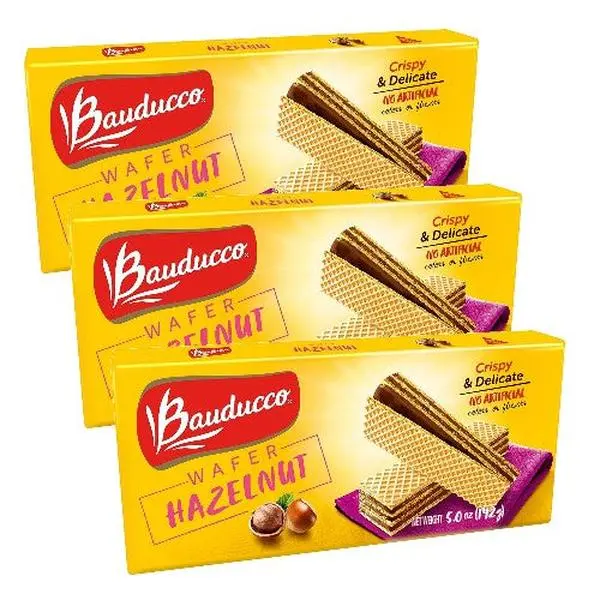 Bauducco Hazelnut & Vanilla Cream Layered Wafers - 5 oz per Unit, 3-Pack Cookie Snack, Sweet Treats for All Ages (Contains Hazelnut)