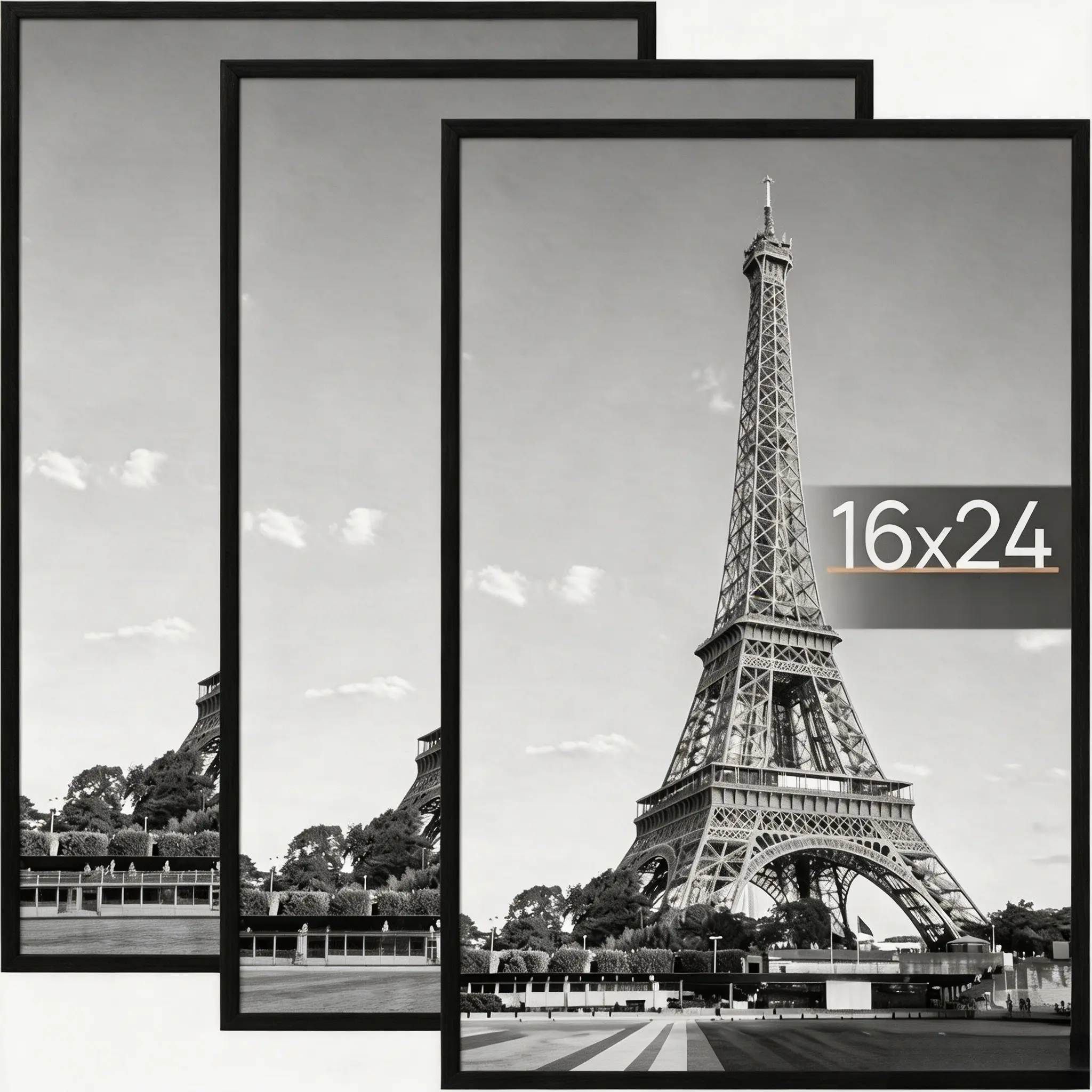 3 Pack 16x24 Black Poster Frames, Slide-In Picture Frames with Anti-Scratch HD Panel, Horizontal & Vertical Wall Mounting Photo Frames for Wall Art, Posters, Art Prints, Home Office Decor