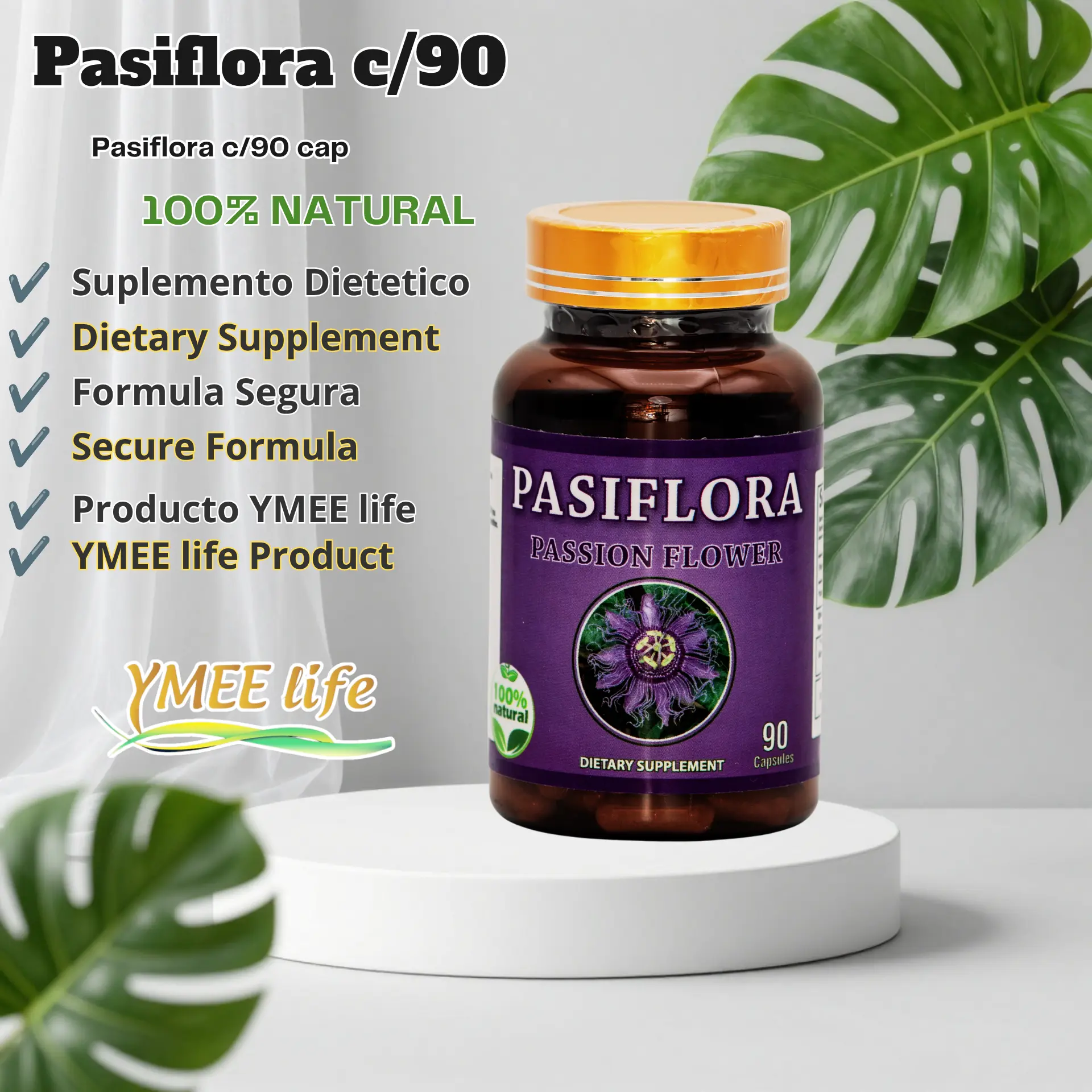 100% Natural Pure Pasiflora Passion Flower Dietary Supplement Capsules - Quality Botanical Extracts, Sleep Support, Anxiety Relief, Natural Label Wellness Boost